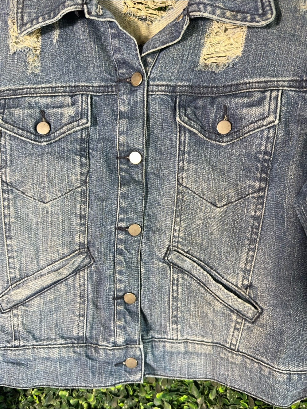The Kooples Distressed Denim Jacket Blue Wash Size Small - Picture 3 of 7